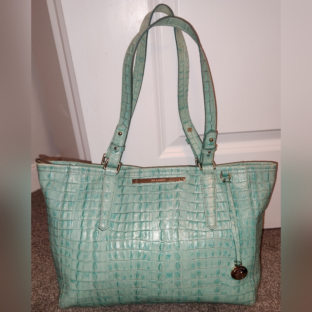 Brahmin Medium Asher La Scala Shoulder Tote Bag in Ocean / Seafoam / Blue-Green
